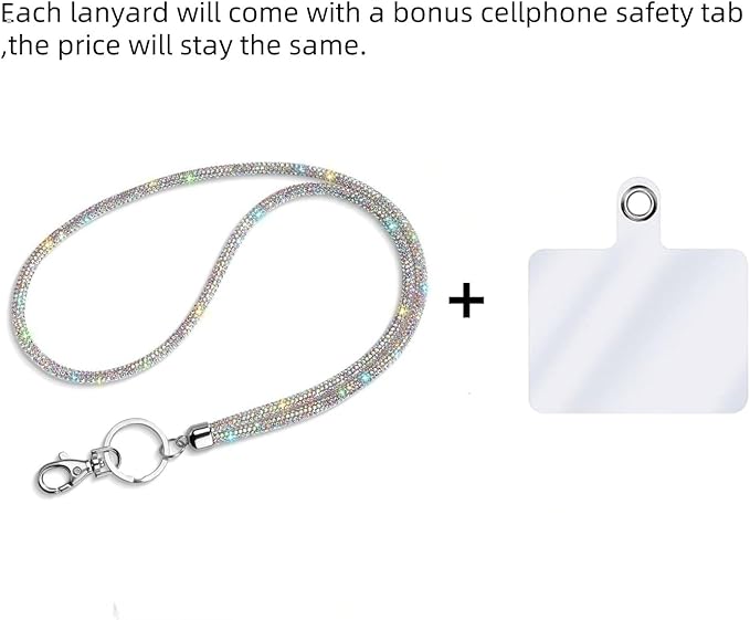 Fashion 34.8'' All Round Crystal Neck Strap Lanyard,Retractable Bling ID Badge Holder,Rhinestone Necklace Work Name Badge Reel Clip For Women(1PC,AB)