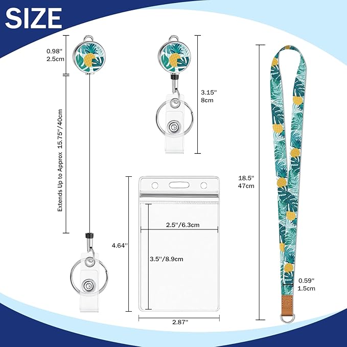 Giancomics Lanyards for Cruise Ships Cards Key, Tropical Leaves Lanyards with Retractable Badge Reel, Cute Waterproof ID Badge Holder Cruise Essentials Must Haves Card Protector 2 Pack