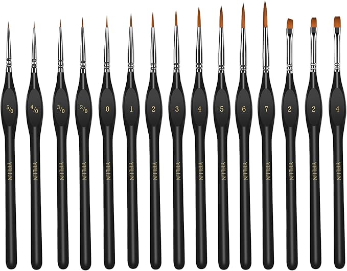 Miniature Paint Brushes, 15PCS Model Brushes Micro Detail Paint Brush Set, Fine Detailing for Watercolor, Oil, Face, Acrylic, Nail, Line Drawing, Scale Model Painting, Mandala Painting（Black）