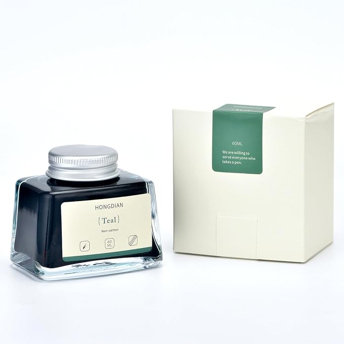 Hongdian Fountain Pen Bottled Ink Teal Color, 60ml Non Carbon Inkwell Bottle, Artist Calligraphy Ink