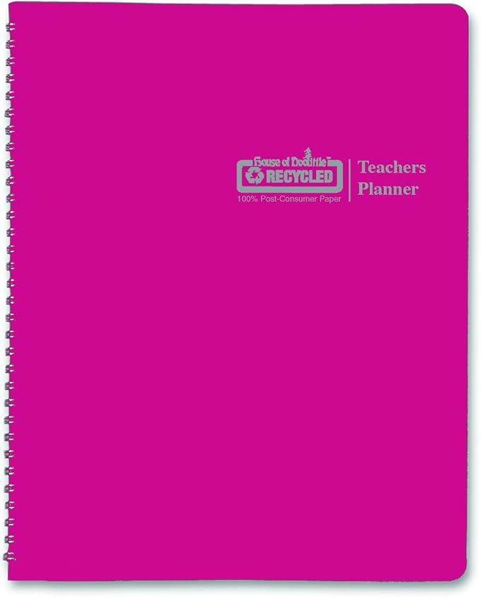 House of Doolittle Teachers Planner, Pink Leatherette Cover, 45 Weeks, 7 Periods, Seating Chart, Records, 8.5 x 11 Inch (HOD50905)