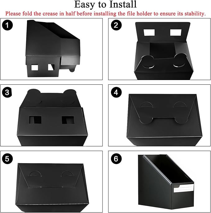 SAYEEC Black Plastic Magazine File Holder, 3 Pack Foldable Folder Holder with Labels, Vertical File Paper Organizer Magazine Storage Box Rack Book Bins for Desk, Shelves, Classroom, Office, Home