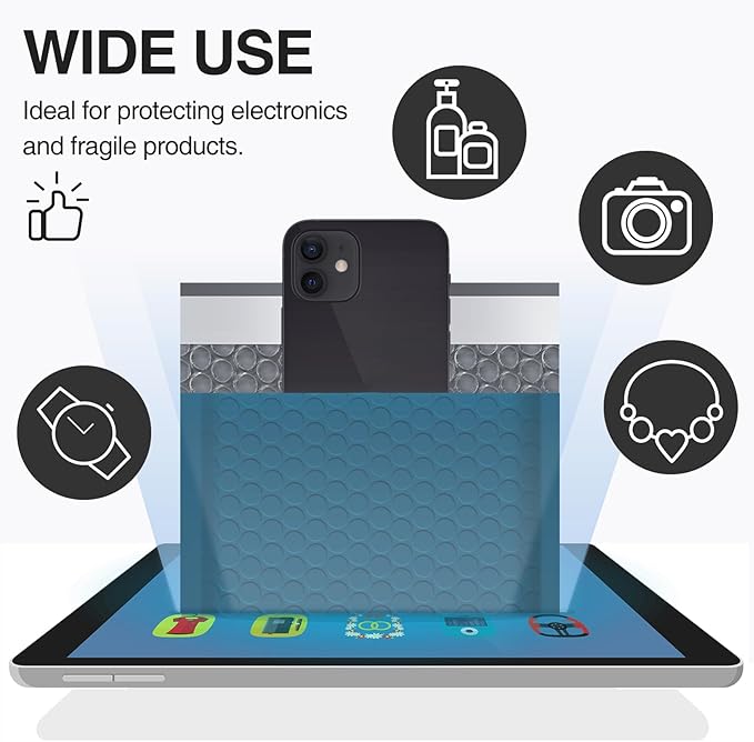 UCGOU Bubble Mailers 8.5x12 Inch Navy Blue 25 Pack Usable Size 8.5x11 Poly Padded Envelopes #2 Medium Mailing Opaque Packaging Postal Self Seal Waterproof Boutique Shipping Bags for Clothes Makeup