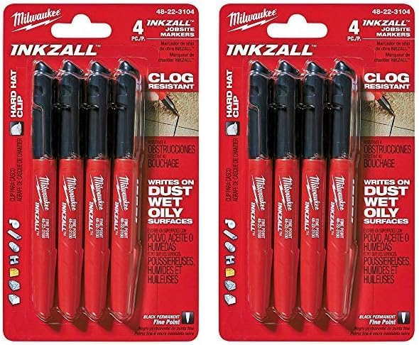 Milwaukee 48-22-3104 Inkzall Point Marker, Fine, Black, 8-Pack