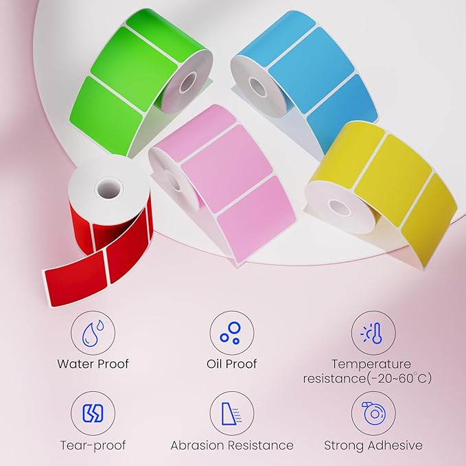 CLABEL Thermal Label 1.57'' x 1.18'' (40x30mm) Self-Adhesive Stickers for 220B/221B/230B Label Maker 330 Labels/Roll Black Text on Blue Paper in Stronger Waterproof Tear-Resistant for Business Home