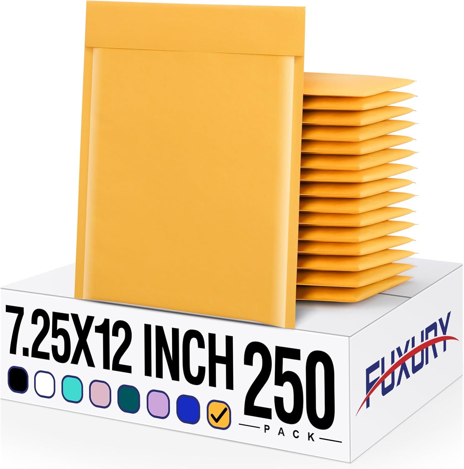 Fuxury Kraft Bubble Mailers 7.25x12 Inch 250 Pack, Strong Adhesion Padded Envelopes,Self Seal Bubble Envelopes, Waterproof Cushioned Mailers for Small Business,Bulk Yellow