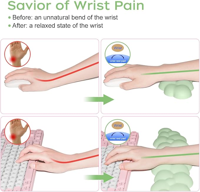 JIKIOU Upgrade Leather Cloud Keyboard Wrist Rest, Cloud Wrist Rest with Non-Slip PU Base, Comfortable Memory Foam Wrist Rest for Computer Laptop Mac Gaming Office and Pain Relief Christmas Wish Gift