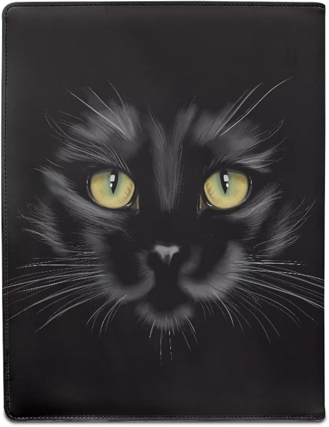 Black Cat Print Portfolio Folder Leather Padfolio with A4 Size Clipboard Clip for Business Resume Interview Document Sleeve Binder Folder for Men/Women