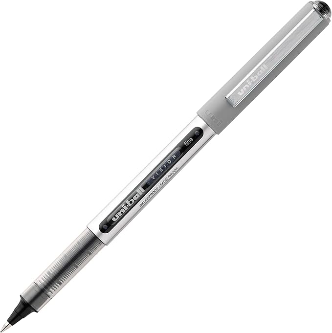 Uni-Ball Vision Rollerball Pens, Black Pens Pack of 12 - 0.7mm Fine Point Medium Black Ink - Teacher Pen, Japanese Pens, Smooth Writing Pens, Journaling Pens, School & Office Supplies