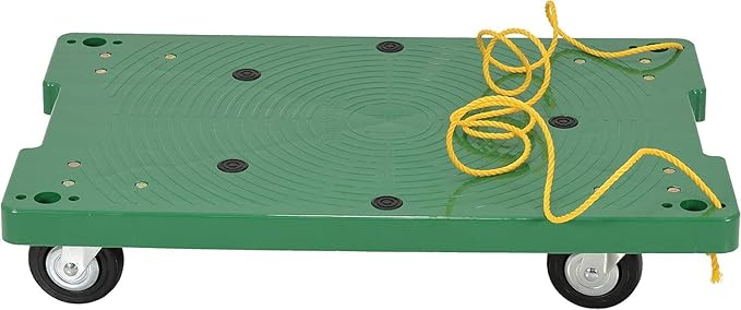 Vestil POS-1830-ROPE Plastic Office Dolly with Pull Rope, 500 lbs Capacity, 30" Length x 18" Width x 6" Height Deck , Green