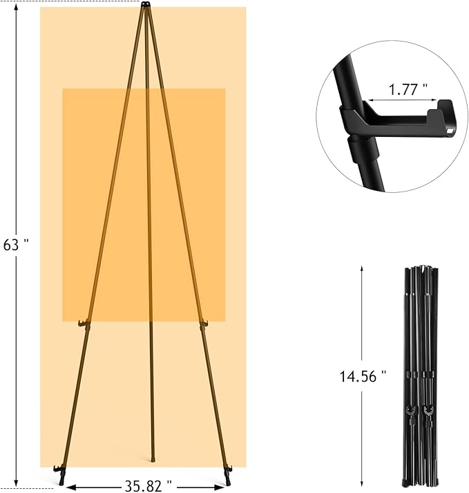 Thicken Display Artist Easel Stands - 63" Instant Tripod Collapsible Portable Floor Easels - Easy Folding Adjustable Art Poster Metal Stands for Display Show, Wedding, Painting - Black 2pack
