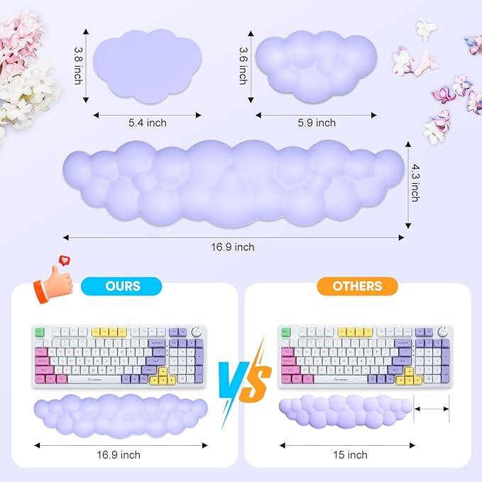 JIKIOU Upgrade Leather Cloud Keyboard Wrist Rest, Cloud Wrist Rest with Non-Slip PU Base, Comfortable Memory Foam Wrist Rest for Computer Laptop Mac Gaming Office and Pain Relief Christmas Wish Gift