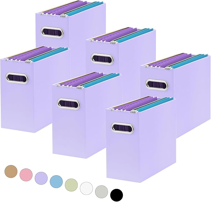 Oterri File Organizer, Small Storage Box, Cardboard File Folder Organizer, Collapsible File Box, Hanging File Organizer for Letter Size, Portable File Box with Handle, Only Box (Purple,6 Packs)