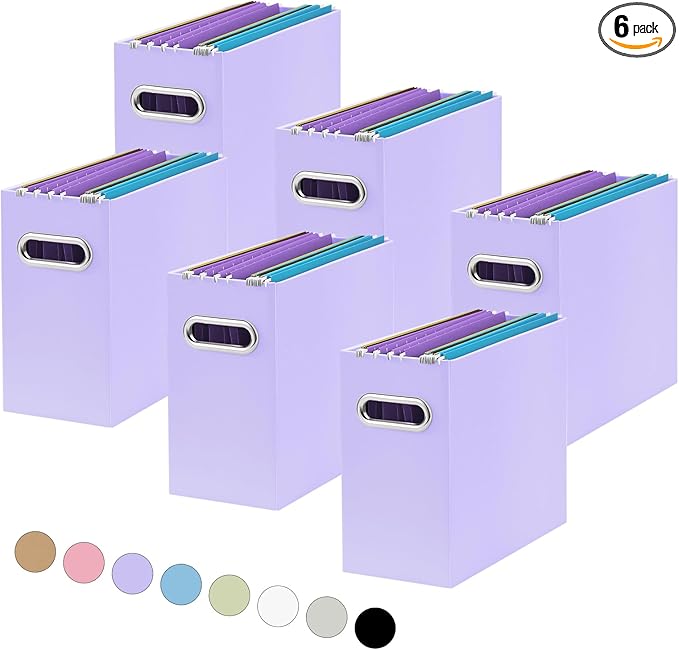 Oterri File Organizer, Small Storage Box, Cardboard File Folder Organizer, Collapsible File Box, Hanging File Organizer for Letter Size, Portable File Box with Handle, Only Box (Purple,6 Packs)