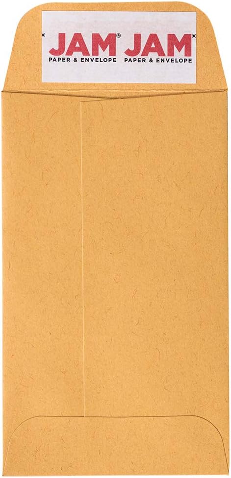 JAM PAPER #3 Coin Business Commercial Envelopes with Peel and Seal Closure - 2 1/2 x 4 1/4 - Brown Kraft Manila - 100/Pack