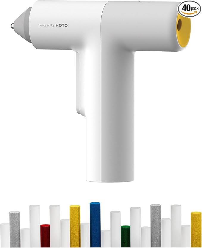 HOTO Cordless Hot Glue Gun Kit – 40 Glue Sticks, 30s Fast Preheating, 3000mAh, Dual Anti-Scald Protection & Auto Dispensing – Safe for Kids, Anti-Drip Nozzle, Perfect for DIY, School Crafts & Repairs