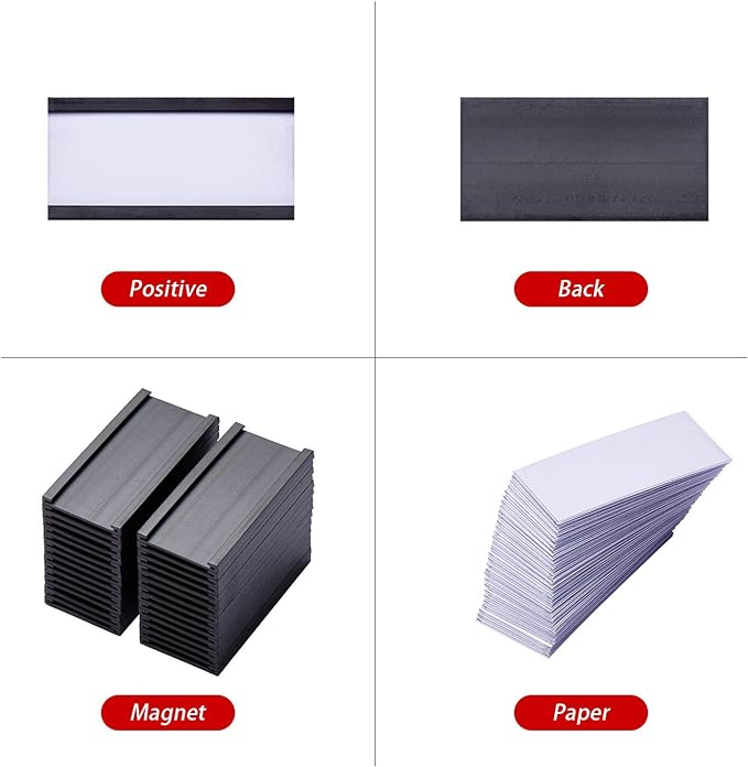 Eeoyu Magnetic Label Holders with Magnets Magnetic Data Card Holders with Clear Plastic Protectors for Metal Shelf, Whiteboard, Set of 30 (1 x 2 Inch)