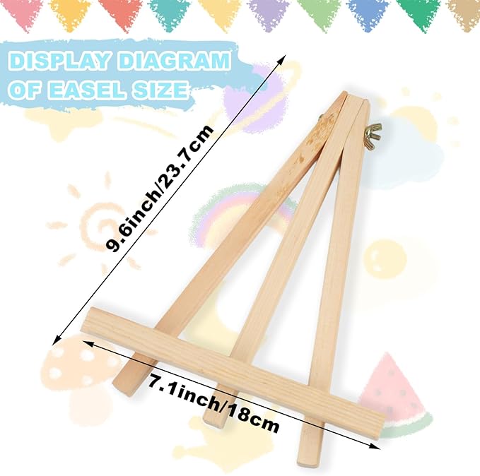 10PCS 9 Inch Wood Easels, Tripod, Painting Party Easel, Kids Student Tabletop Easels for Painting, Easel Stand for Painting Canvases, Portable Canvas Photo Picture Sign Holder.