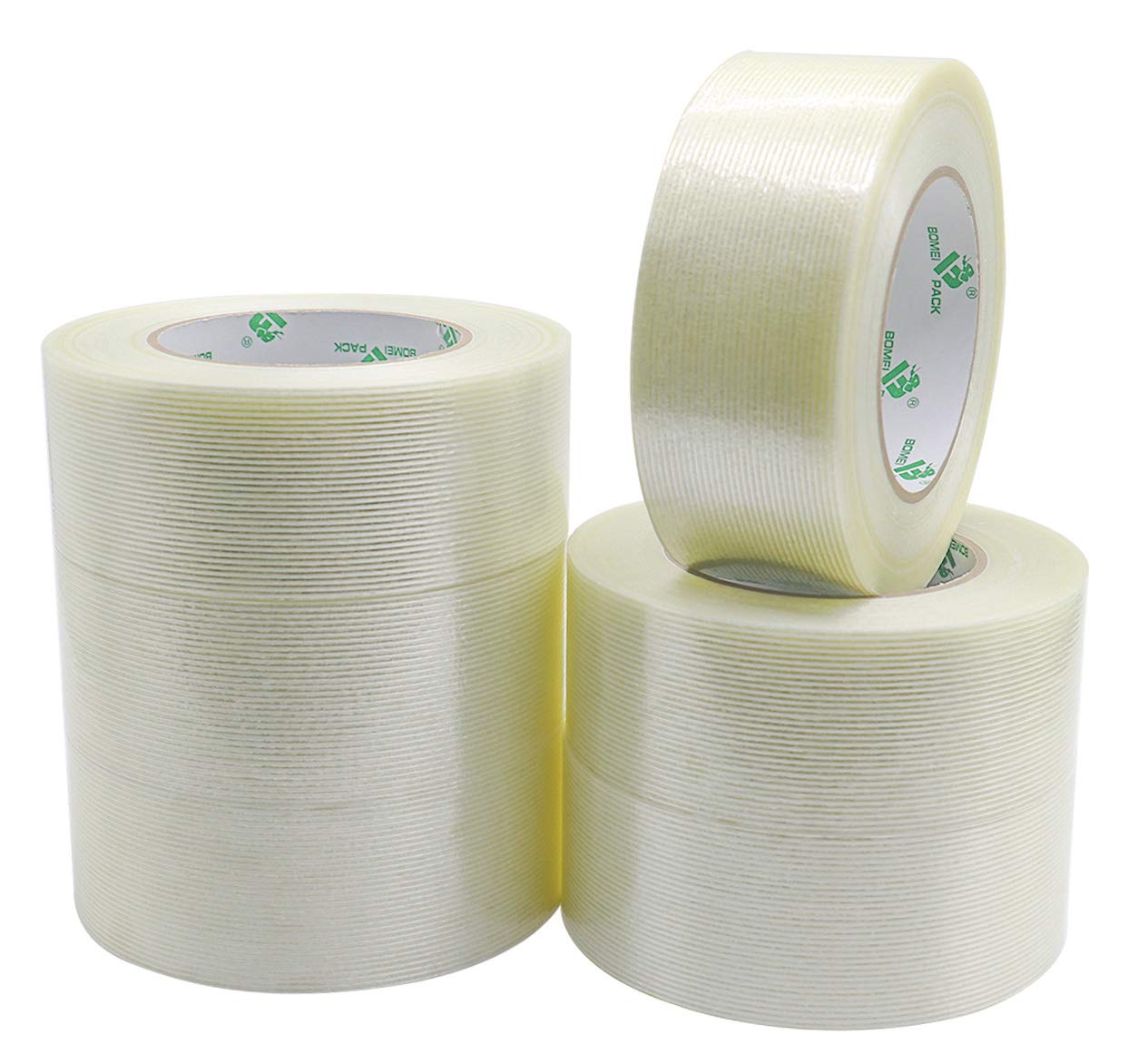 BOMEI PACK 6PACK Reinforced Packing Tape, 5.5Mil 2Inx 60Yds, Heavy Duty Fiber Strapping Adhesive Packaging Tape