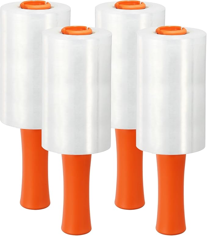 PATIKIL 5.5" x 656 Feet Stretch Wrap Roll, 4 Pack 80 Gauge/20 mic Thick Mini Shrink Stretch Film Industrial Clear Plastic Wrap with Handle for Box Packing Shipping Moving