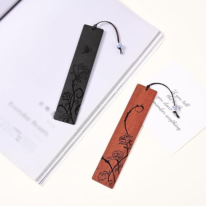 Cute Bookmarks for Women, Pretty Flower Bookmarks Rose Wooden Book Markers for Women, Bookish Gifts (Rose)