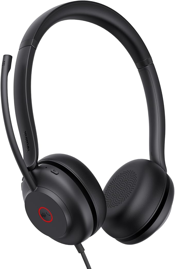 Yealink UH35 USB Headset for PC, Wired Headset with Noise Cancelling Microphone, Teams Certified, All-Day Comfort Design, Stereo Headset for Home Office Online Meeting, Easy Mute, Busylight