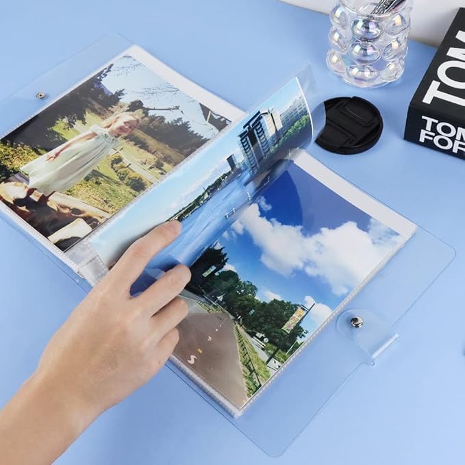 White Clear PVC Kpop Photocard Binder Loose Leaf 6-Ring Wide A5 Photocards Holder with 8 Inch 50 Pockets Photo Pages Transparent Card Sleeve Protectors Page for Photos Cards Album Folder Organizers