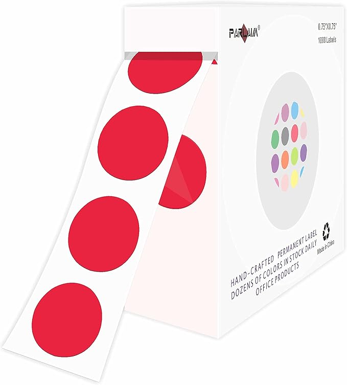 PARLAIM 0.75 inch Round Color Coding Circle Dot Labels in Roll, 1000 Stickers per Dispenser Box, 3/4" Small Dot Sticker for Business & Inventory, Red