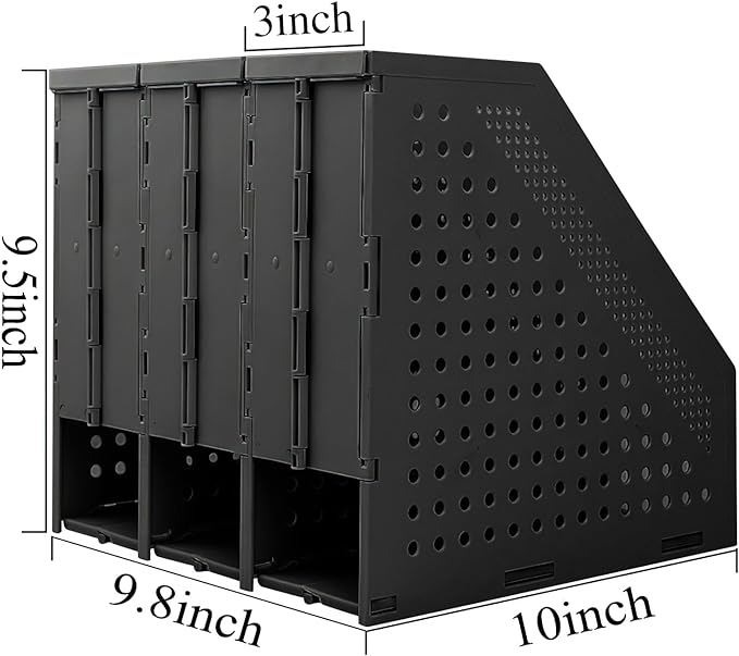 SAYEEC 1Pcs Collapsible Plastic Magazine File Holder Vertical Binder Storage Organizer for Desk Sturdy Upright Desktop Magazine Organizer Folder Rack for Office School Home (3 Compartments, Black)