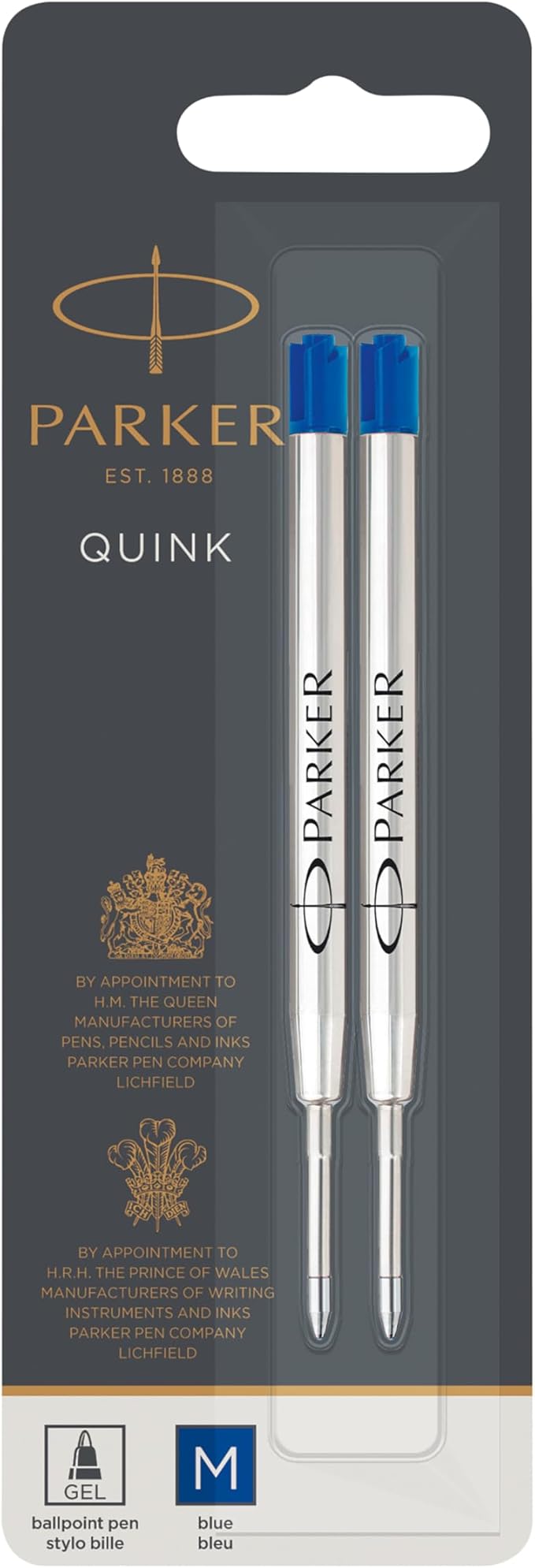 Parker Refill for Parker Retractable Gel Ink Roller Ball Pens, Medium Conical Tip, Blue Ink, 2/Pack