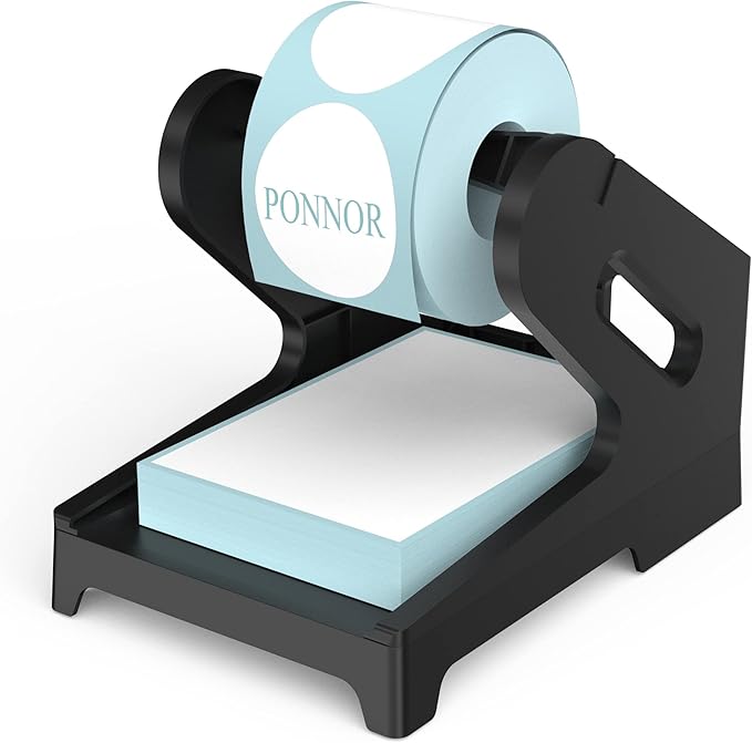 Label Holder Thermal Label Holder for Rolls and Fanfold Labels Shipping Label Stand Desktop Printer Accessory Supplies for Home, Office (Black)