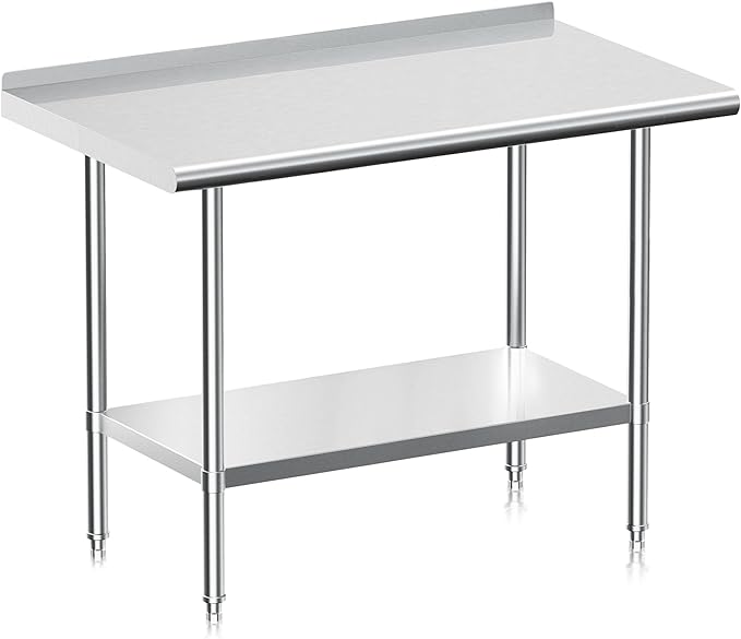Real Relax Stainless Steel Table with Backsplash, NSF Commercial Heavy Duty Stainless Steel Table for Prep with Adjustable Undershelf, for Indoor & Outdoor- 24" D x 36" W x 34" H