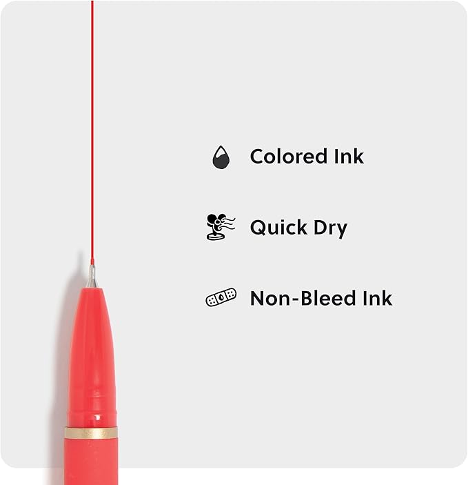 U Brands Catalina Felt Tip Pens, Set of 6, Assorted Colors with Gold Details, Medium (0.7 mm) Point, Assorted Color Ink