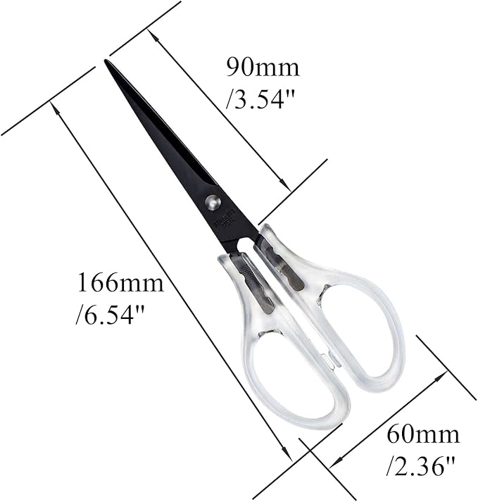 Acrylic Scissors Black Scissors 6.5" Clear Scissors Metal Blades Office Cutting Shears for Craft Supplies Desk Accessories