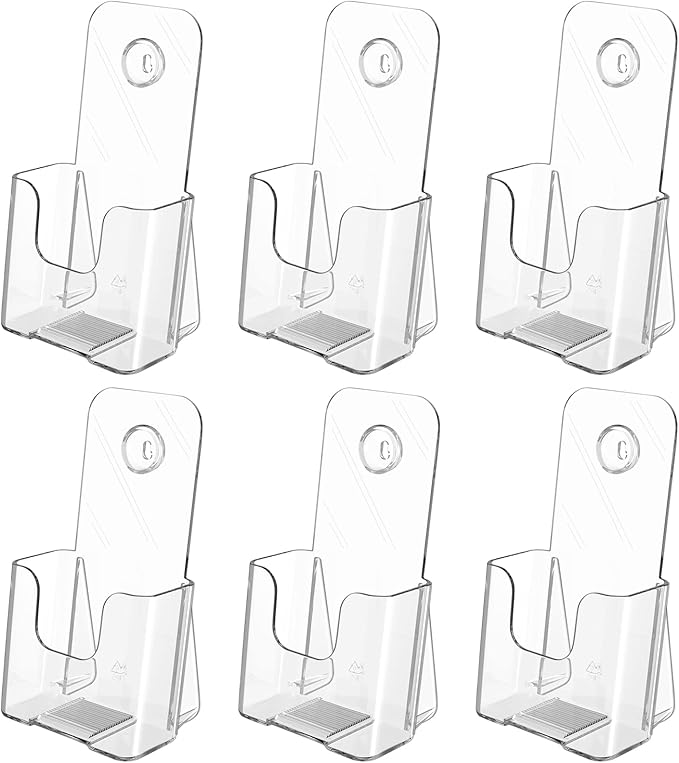 MaxGear 6 Pack Acrylic Brochure Holder, Trifold 4 inches Wide Pamphlet Holder Plastic Brochure Holder Wall Mount Clear Countertop Organizer Literature Holders Flyer Holder Plastic Display Stand