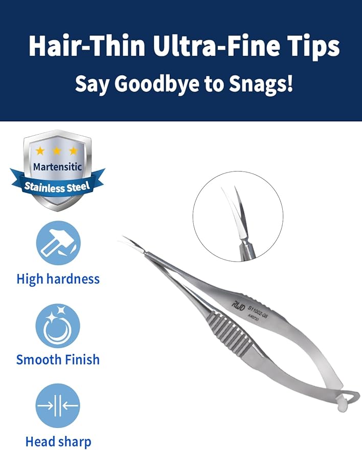 VANNAS Micro Scissors, 3.2" Curved Tapered Tip, Extra Sharp Spring Action Squeeze Scissors for Stitch Cutting, Embroidery, ENT, Eye, Skin, Dental, and Veterinary Surgery (8cm) - S11002-08