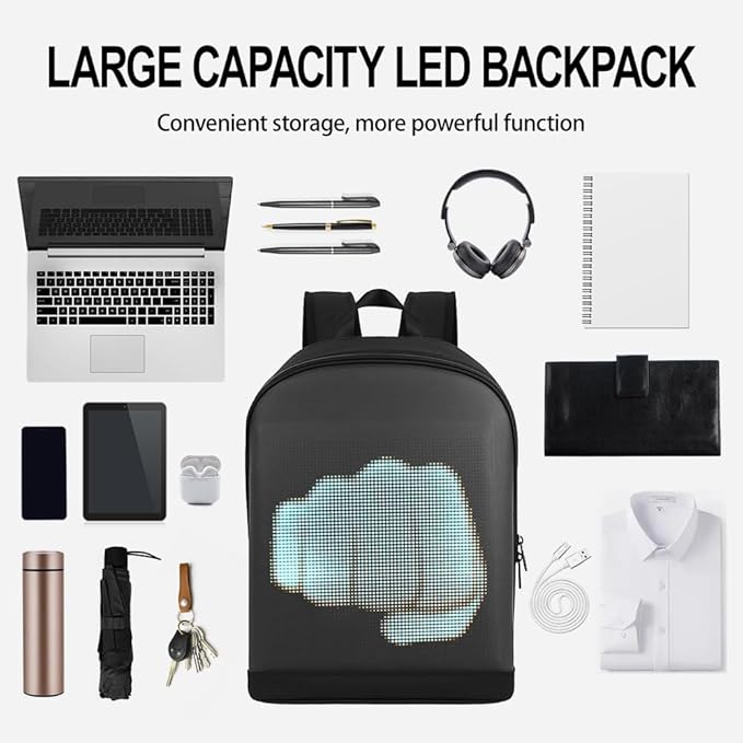 LED Color Screen Customizable photo/icon Backpack,Water-Resistant Travel Bag with USB Port and Comfortable Padding