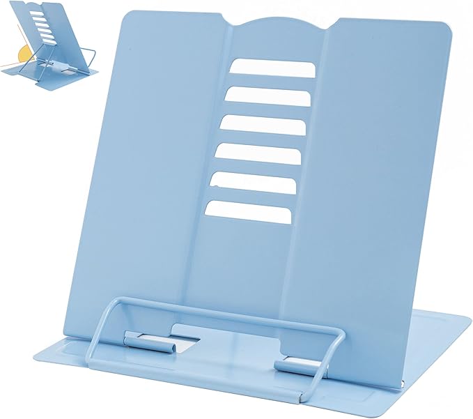 Metal Book Stand Book Holder Book Stand for Reading Adjustable Book Holder for Reading (Full Blue)