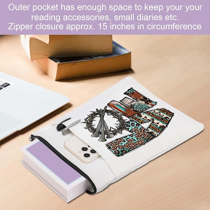 Inspirational Western Faith Christian Gifts Book Sleeve Book Cover Religious Cowgirl Accessories for Women Teacher Wife Graduation Christmas Birthday Book Lovers Gifts Book Protector with Zipper