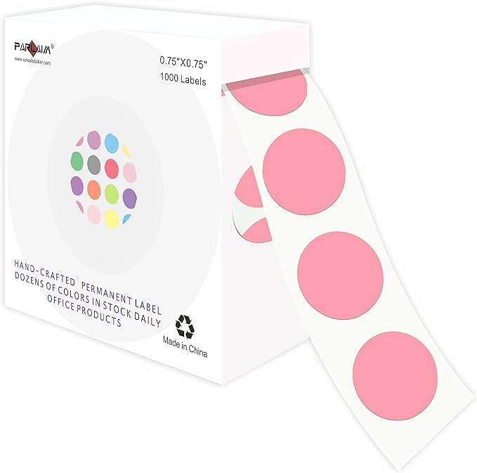 PARLAIM 3/4 Inch Roll Color Coding Labels,1000 per Roll Round Permanent Adhesive Color Coding Circle Dot Stickers for Classroom Office Home (Pink)