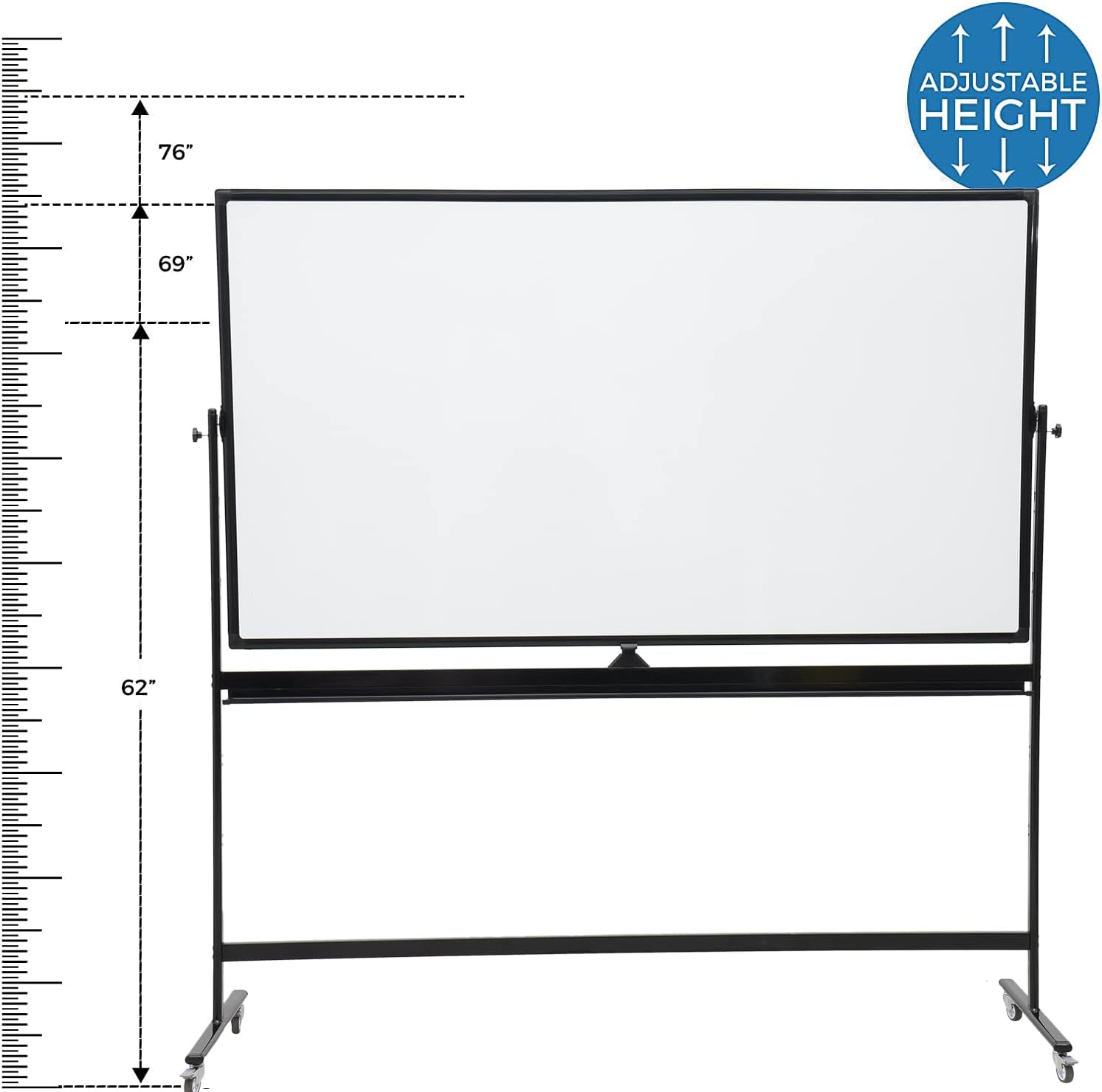 72" x 40" Height-Adjustable Mobile Whiteboard | Double-Sided Magnetic Dry Erase Board on 360° Rolling Stand | Large Reversible Black Whiteboard for Office, Classroom & Home