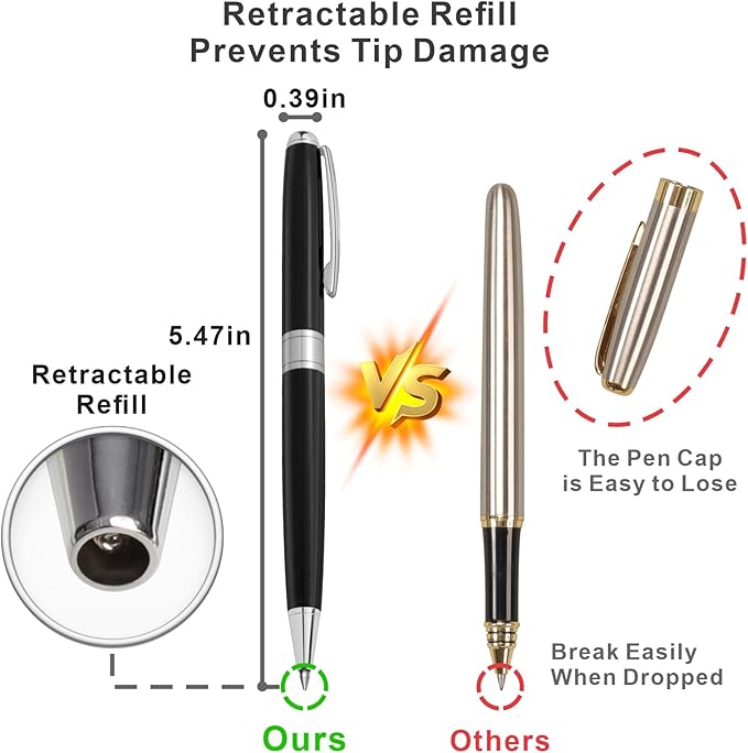 Cambond Black Pens Ballpoint Pens - Nice Pens Office Pens for Gift Business Men Police Flight Attendants Retractable Smooth Writing 1.0 mm Medium Point, 3 Pens with 3 Extra Refills (Black)