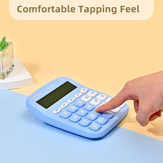 Cute Calculators Desktop, 12 Digit Basic Calculator with Big Buttons, Aesthetic Desk Accessories Large LCD for Office School Supplies (Azure)