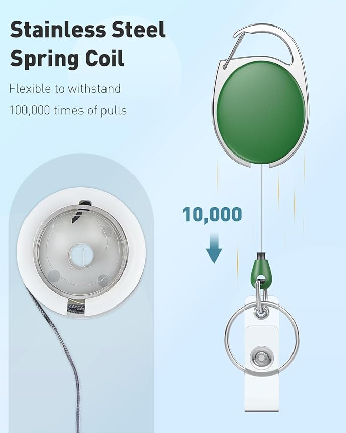 Uniclife 5 Pack Retractable Badge Reel for Badge Holder Heavy Duty Retractable Keychain Strong Colorful ABS Casing with Stainless Steel Spring Coil 24 Inch Nylon Rope Carabiner and Key Ring, 5 Colors