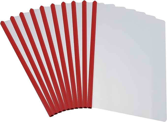 PATIKIL Clear Report Covers with Sliding Bar, 10 Pcs 15mm Slide-Grip Resume Covers 135 Sheets Capacity, A4 Presentation Folders for File, Resume Red