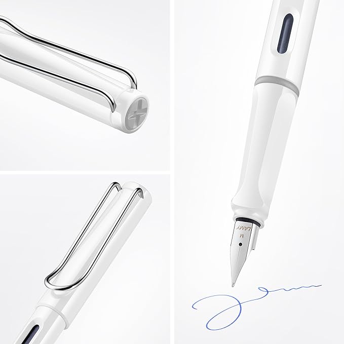 LAMY safari white - Fountain Pen with ergonomic grip & polished steel nib in size M - ideal for any Writing & Calligraphy - including LAMY T 10 blue cartridge - Right-Handed