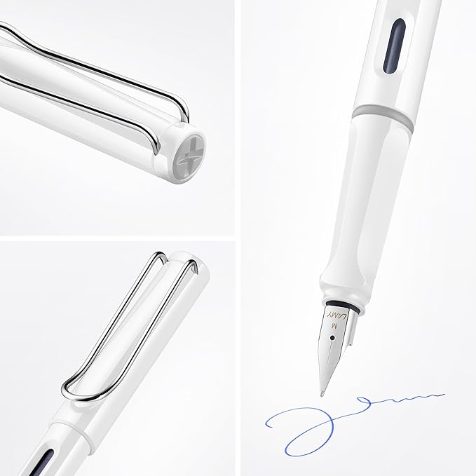 LAMY safari white - Fountain Pen with ergonomic grip & polished Left-Handed steel nib (LH) in size M - ideal for any Writing & Calligraphy - including LAMY T 10 blue cartridge