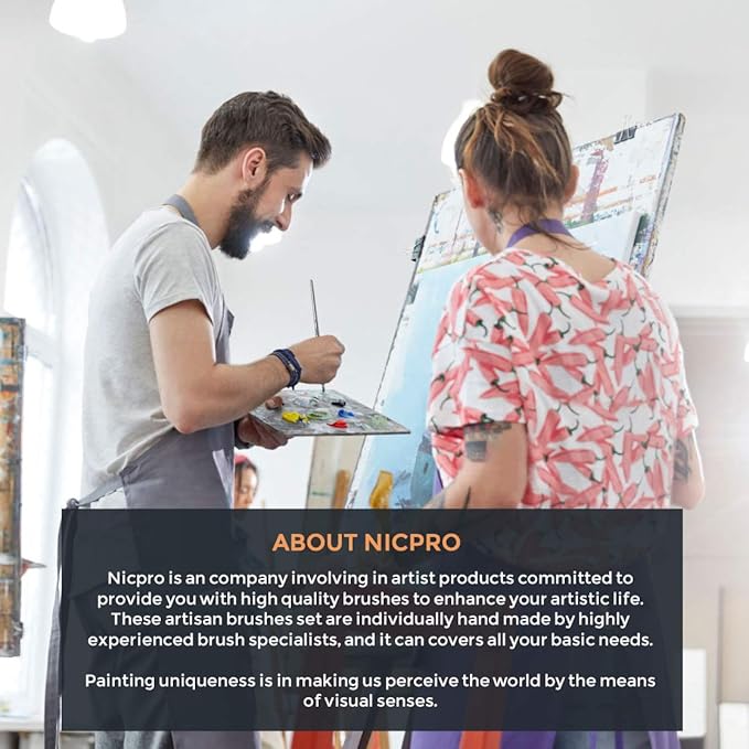 Nicpro 10 PCS Filbert Paint Brushes Art Painting Brush Set for Acrylic Watercolor Oil Gouache Canvas, Craft Detail Face Body Painting, Artist Kit for Kid & Adult