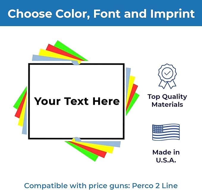 Perco Custom Labels for Perco 2 Line Adhesives Labels - Choose Color, Font and Imprint - Case of 30 Sleeves