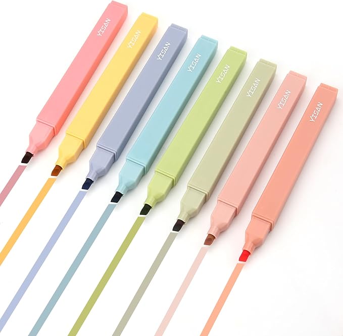 YISAN Highlighters Pastel No Bleed,Assorted Colors Bible Pens,Aesthetic,Soft Tip for Book,Journal,70948